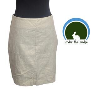 Y2K New York & Company Metallic Beige Linen Blend Pencil Skirt Size 10 vintage